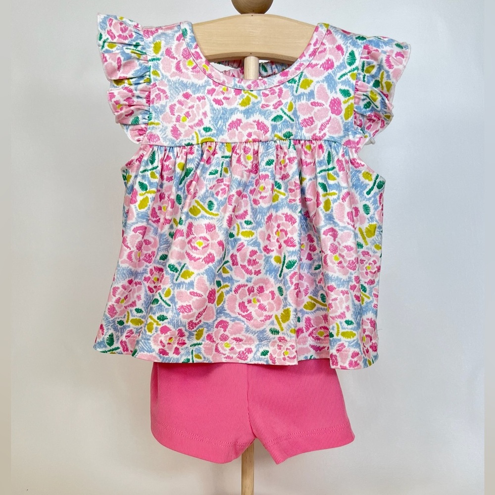 NWOT Girls Pink Floral Top & Pink Shorts Matching Set